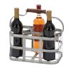 6 Bottle Farmhouse Metal Wine Holder with Wooden Handle, Gray