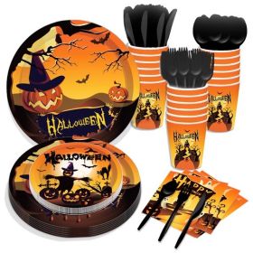 Halloween Pumpkin Paper Plates Party Plates and Napkins Birthday Disposable Tableware Party Supplie Set Party Dinnerware Serves 8 Guests for Plates, N