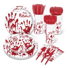 Halloween Blood Hand Bleeding Paper Plates Party Supplie Plates and Napkins Birthday Disposable Tableware Set Party Dinnerware Serves 8 Guests for Pla