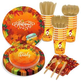 Autumn Thanksgiving Maple Leaf Paper Plates Party Supplie Plates and Napkins Birthday Disposable Tableware Set Party Dinnerware Serves 8 Guests for Pl