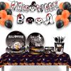 Halloween Black Paper Plates Birthday Party Supplies Disposable Tableware Paper Plates Set Cup Dinnerware Party Cutlery Kits Serves 8 Guests for Plate