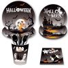 Halloween Black Paper Plates Birthday Party Supplies Disposable Tableware Paper Plates Set Cup Dinnerware Party Cutlery Kits Serves 8 Guests for Plate