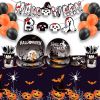 Halloween Black Paper Plates Birthday Party Supplies Disposable Tableware Paper Plates Set Cup Dinnerware Party Cutlery Kits Serves 8 Guests for Plate