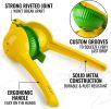 Metal 2-In-1 Lemon Lime Squeezer - Hand Juicer Lemon Squeezer - Max Extraction Manual Citrus Juicer (Vibrant Yellow and green Atoll)