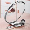 1pc/Pack; Hole-Free Stainless Steel Seated Pot Lid Holder; Cutting Board Spoon Shelf