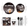 Halloween Black Paper Plates Birthday Party Supplies Disposable Tableware Paper Plates Set Cup Dinnerware Party Cutlery Kits Serves 8 Guests for Plate