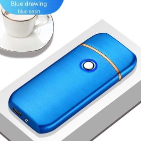 Electronic Charging USB Cigarette Lighter Metal Windproof Creative Lighter (Option: Blue Brushed)