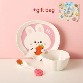 Tableware Set Cute Rabbit Children's Dinner Plate One Person Cup Bowl Creative Compartment Tray Breakfast Plate (Option: Rabbit 3 Pieces Gift Bag)