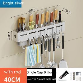 Kitchen Stainless Steel Knife Holder Punch-free Chopstick Canister Storage Hook Rack (Option: Silver 40CM1 Tube)