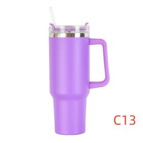 40 oz. With Logo Stainless Steel Thermos Handle Water Glass With Lid And Straw Beer Glass Car Travel Kettle Outdoor Water Bottle (Color: C13, Capacity: 1200ml)