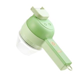 1pc 4 In 1 Vegetable Chopper Handheld Electric Vegetable Cutter Set Portable Wireless Garlic Mud Masher Garlic Press And Slicer Set Multifunctional El (Color: Green 3)