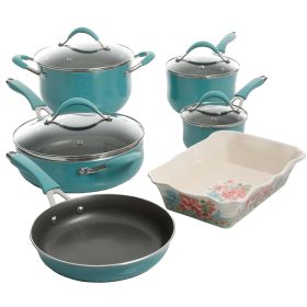 Frontier Speckle Aluminum 10-Piece Cookware Set, Turquoise (actual_color: Red)